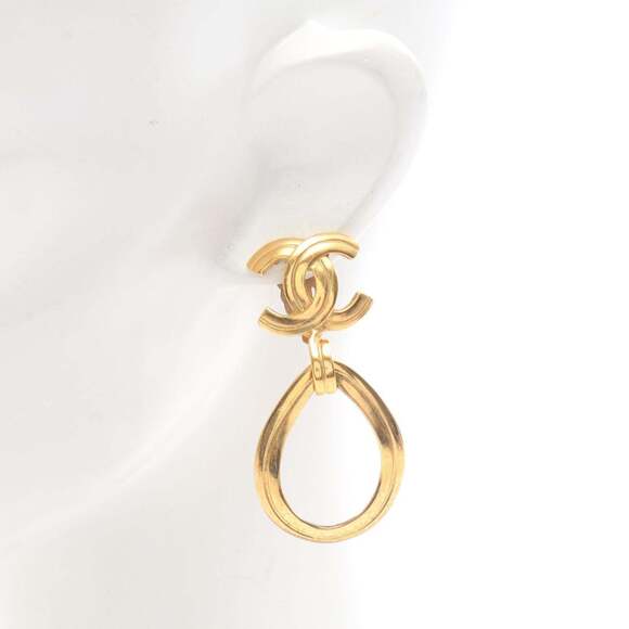 CHANEL Gold Logo Earrings - Picture 5 of 8